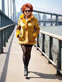 An elderly woman in her 60s sits on a bridge withered beauty