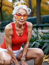 An elderly model poses in Central Park at 4am pale and wrinkled skin on full display