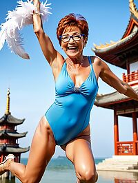 A 90 year old grandmother with huge breasts at the ski resort