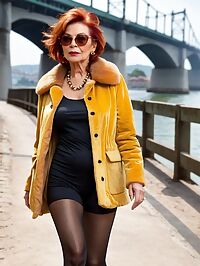 An elderly woman in her 60s sits on a bridge withered beauty